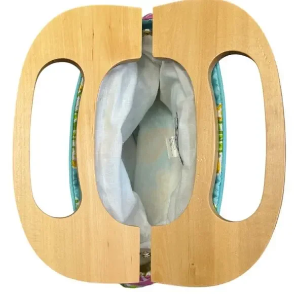 2 in 1 Vintage Lilly Pulitzer Reversible Bermuda Bag Wood Handle Purse - Picture 9 of 15